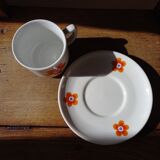 2 tasses mugs et soucoupes en porcelaine Colombia Vintage 1970s