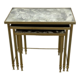 Vintage 70'S nesting table in moiré glass and brass