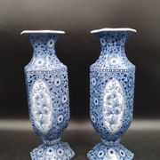 Antique 19th century Delft pair of hexagonal vases - Petrus Regout Maestricht