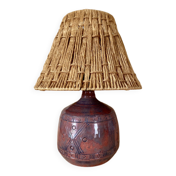 Lampe mayorquaise, câble tissu 2M, abat-jour corde