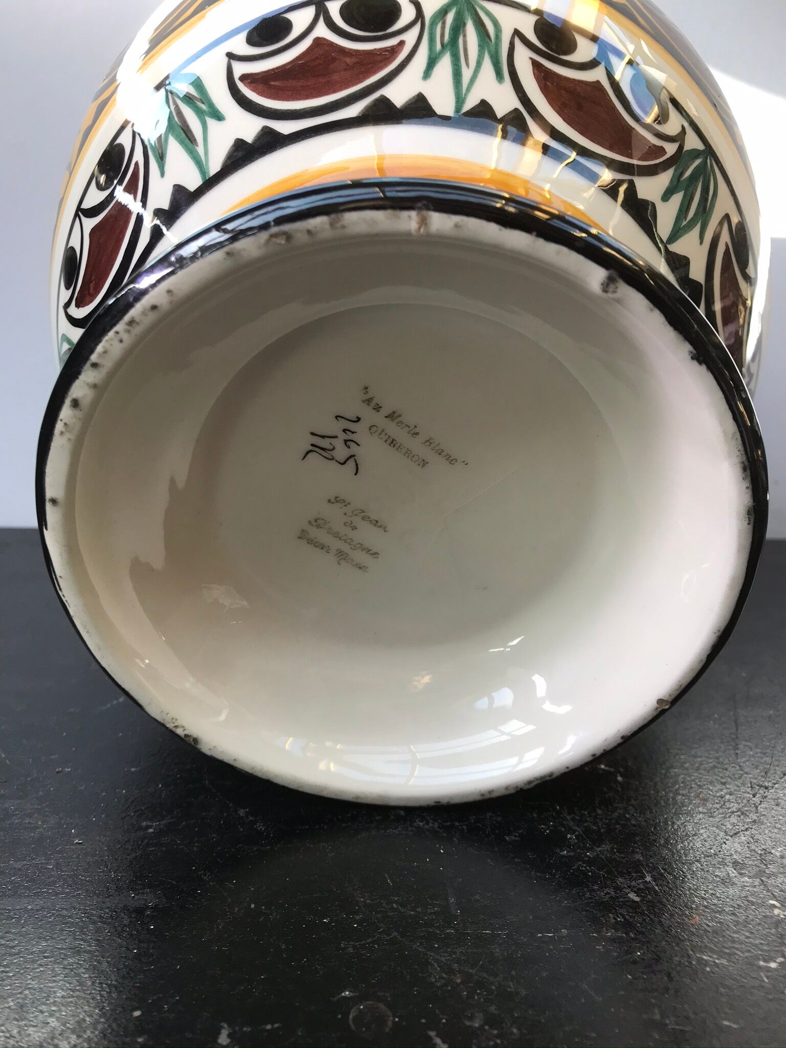 Ancient Vase QUIBERON Ceramics MERLE WHITE Painted Vintage Decor