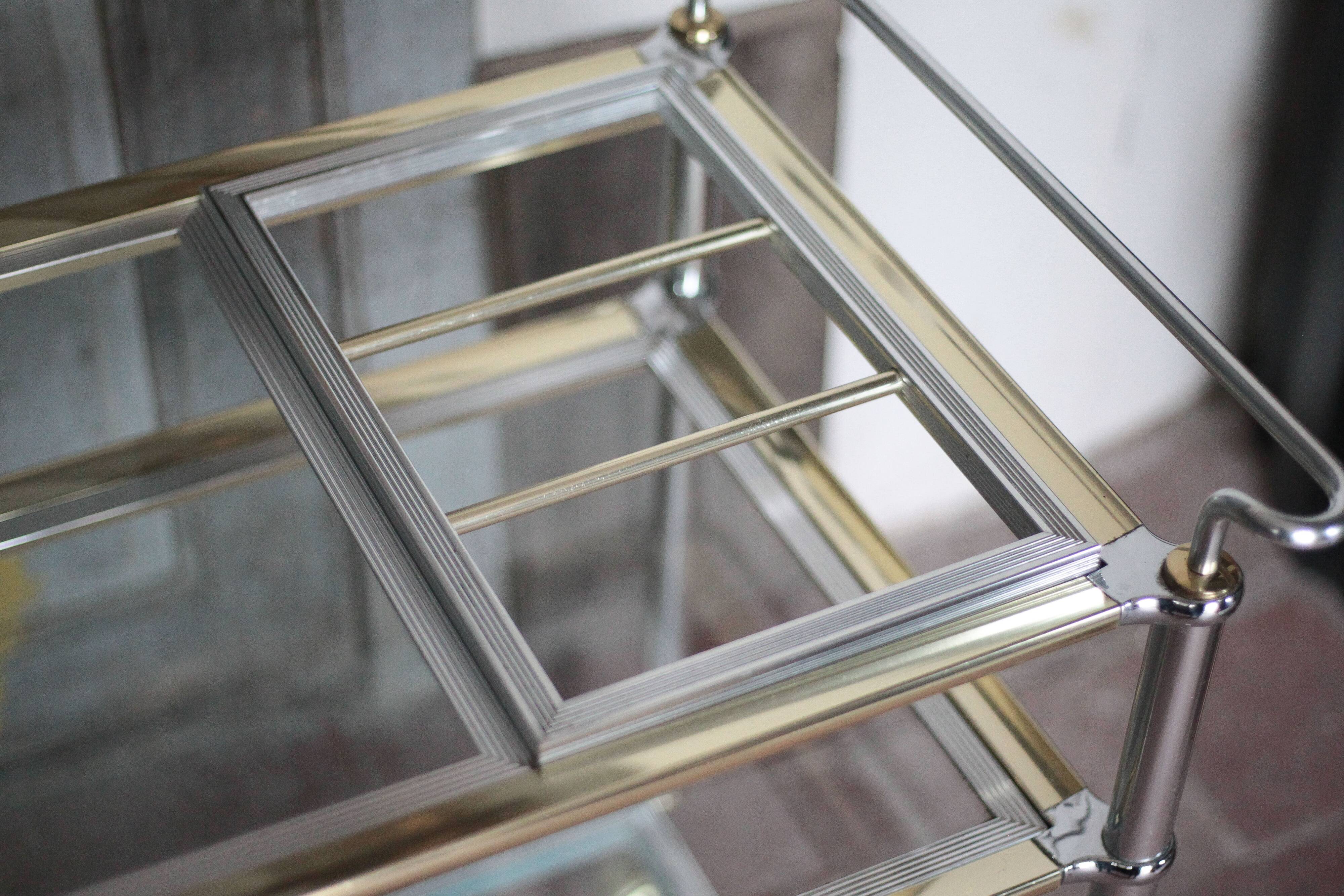 Vintage rolling dessert bar in gold metal and glass by Roche Bobois.