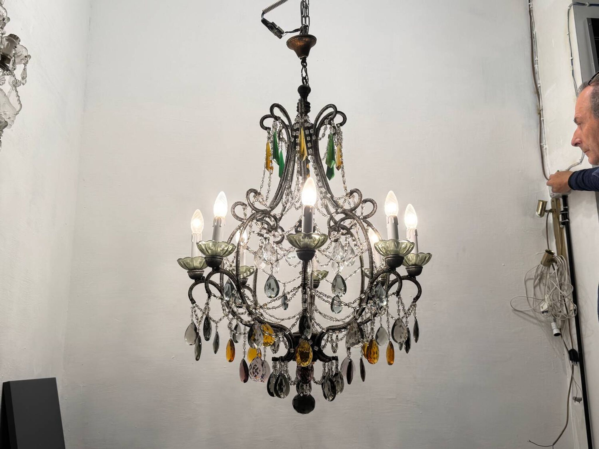 Grand lustre en cristal multicolore des années 1950