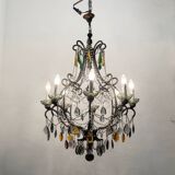 Large Crystal Multicolored Chandelier 1950’s