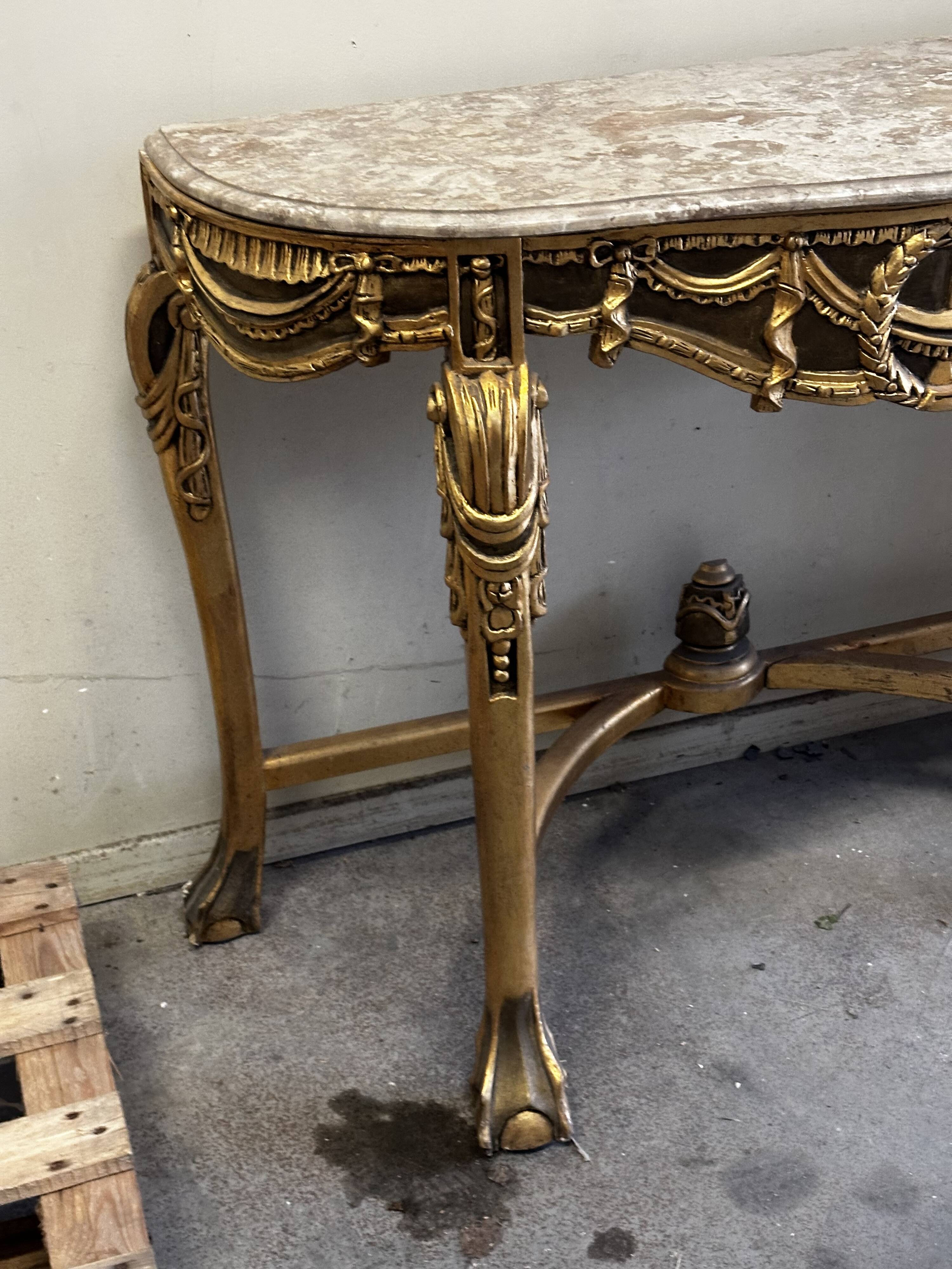 Hollywood Regency Console - Gilded Wood and Marble