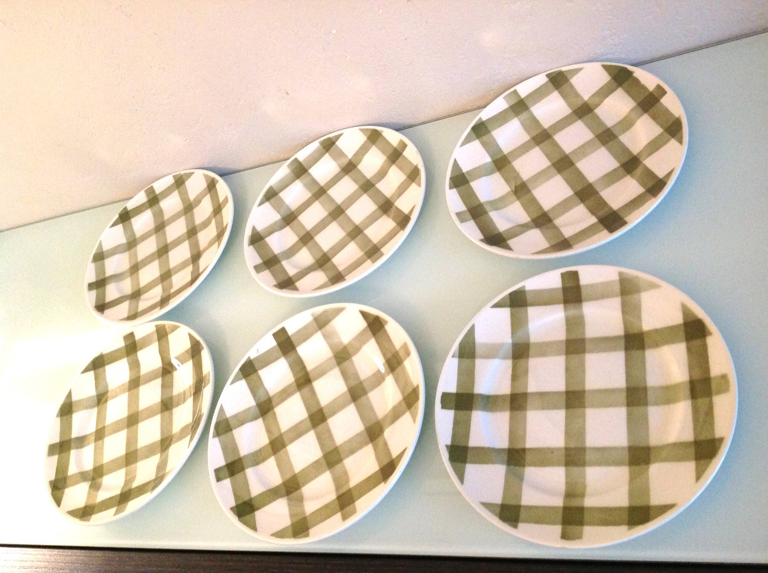 Set of six Moulin des Loups dessert plates, Nappe green model/ 50s-60s
