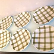 Set of six Moulin des Loups dessert plates, Nappe green model/ 50s-60s
