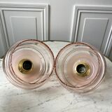 Pair of suspensions in pink glass and golden edging 50s-60s