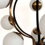 Stilnovo Italian Midcentury Chandelier, Brass & Opaline Glass, 1950s