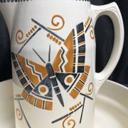 Art Deco, brocade jug and ceramic basin by Badonwiller around 1930.
