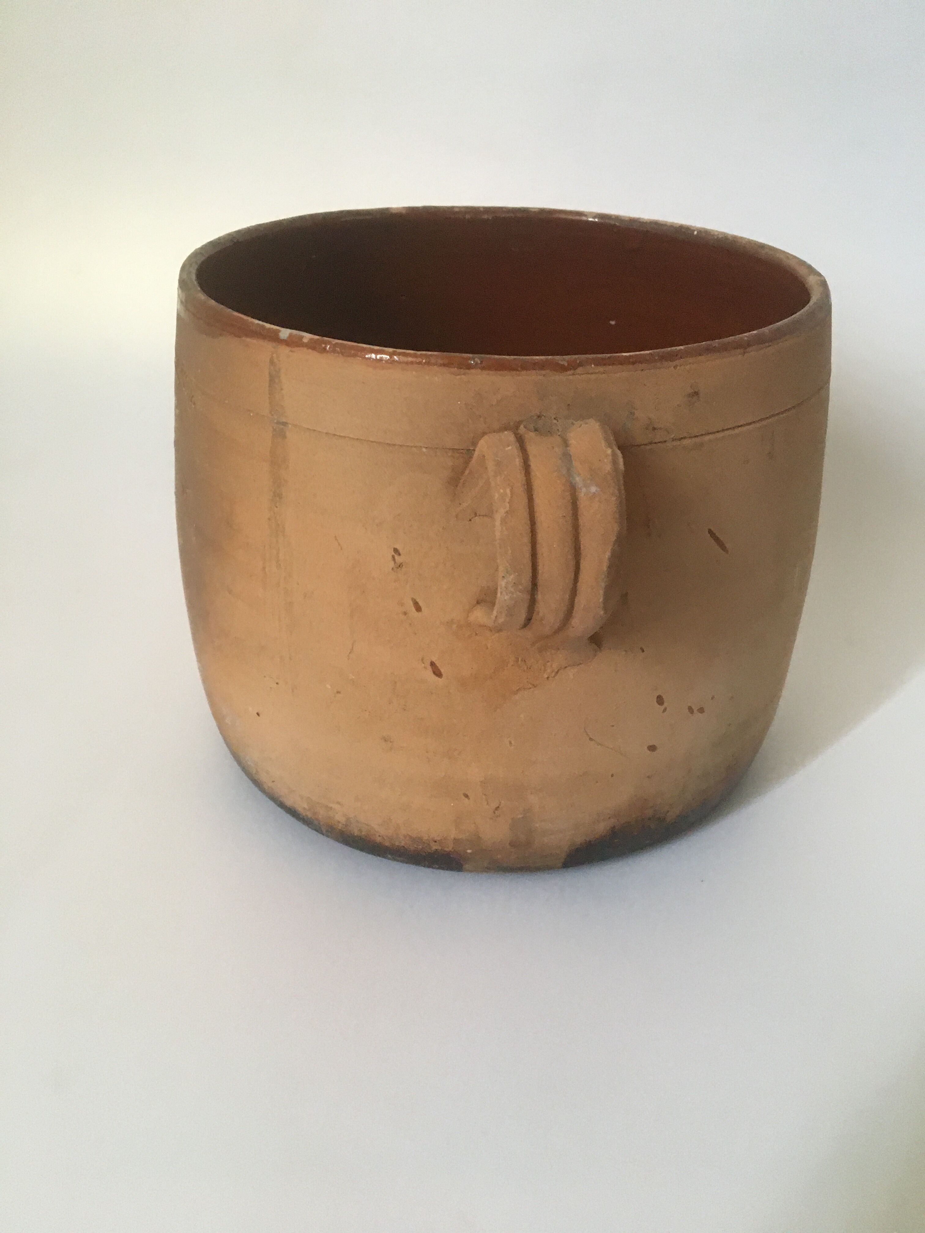 Terracotta marmite and enamelled interior