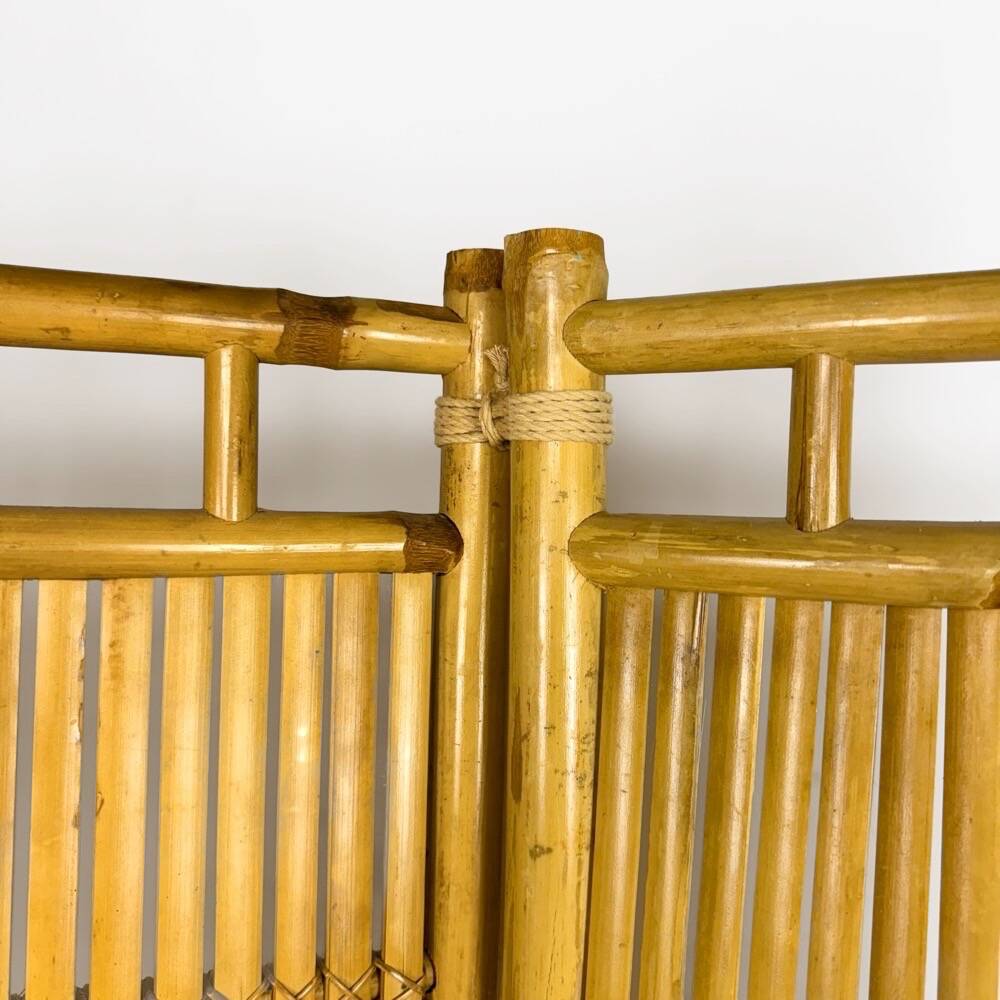 Vintage rattan and bamboo 3-panel screen