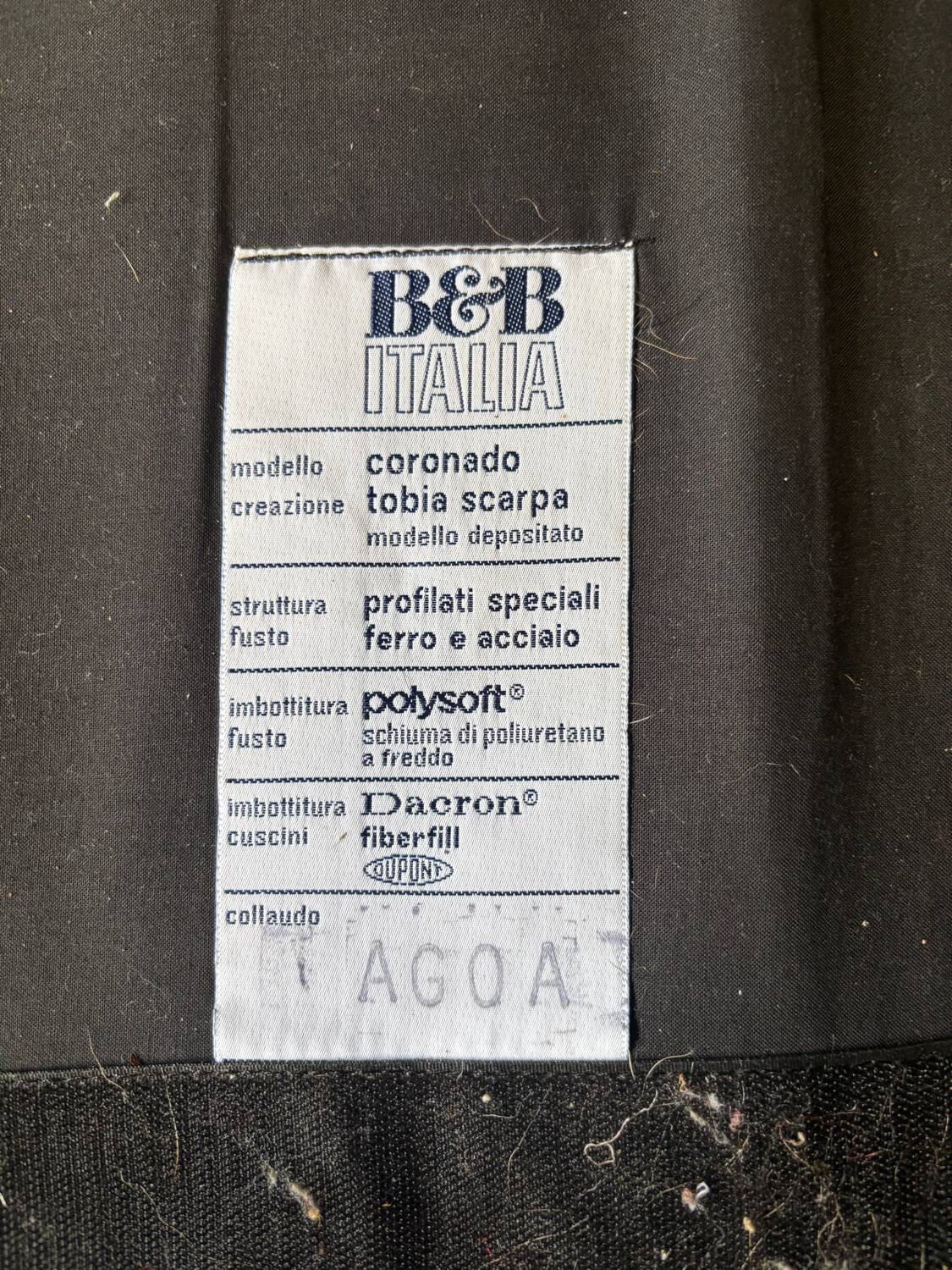 Black leather 3-seater sofa – Tobia Scarpa for B&B Italia