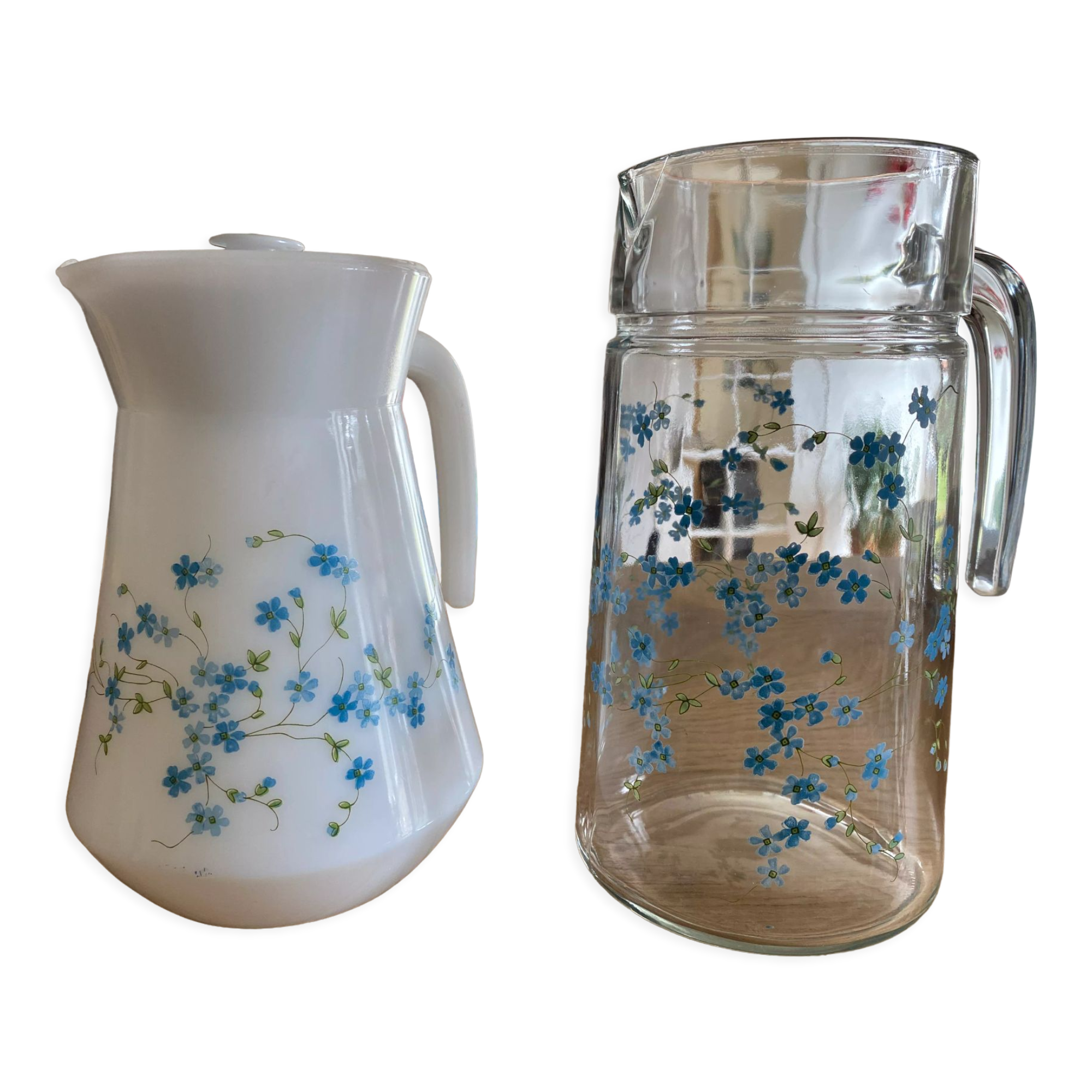 Carafe and broc arcopal forget-me-not