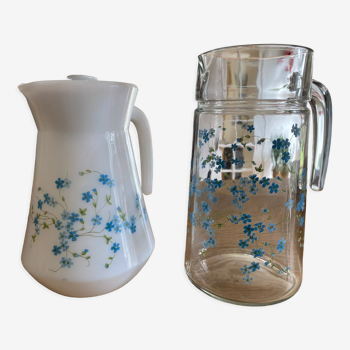 Carafe and broc arcopal forget-me-not