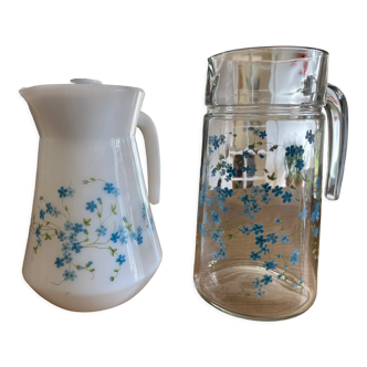 Carafe and broc arcopal forget-me-not