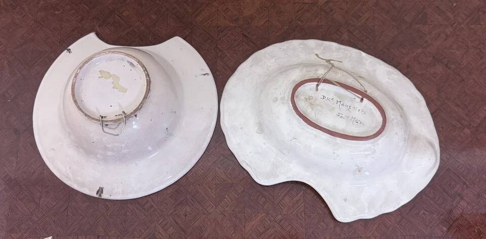 Two earthenware beard dishes – Moustiers and East of France