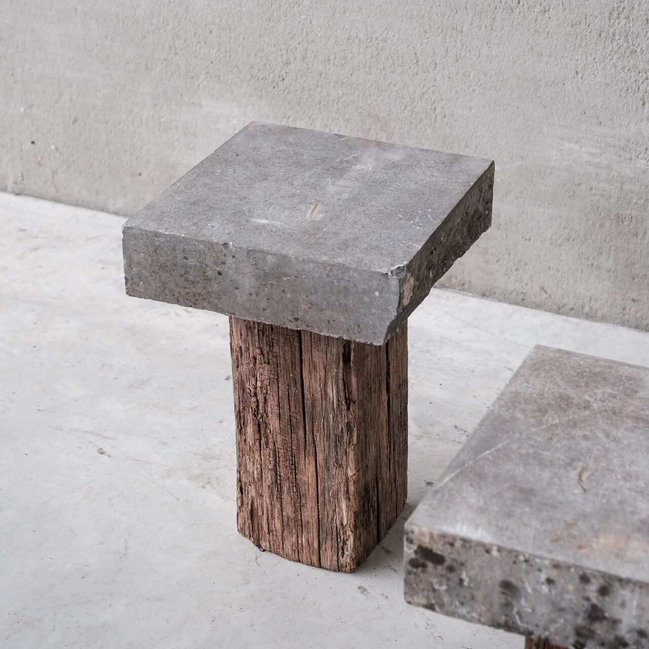 Pair of wooden and stone pedestals or side tables (no.3)