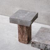 Pair of wooden and stone pedestals or side tables (no.3)