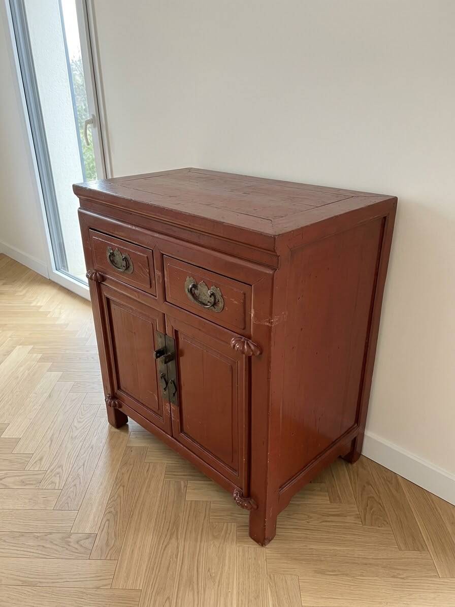 Chinese storage furniture in red lacquered wood