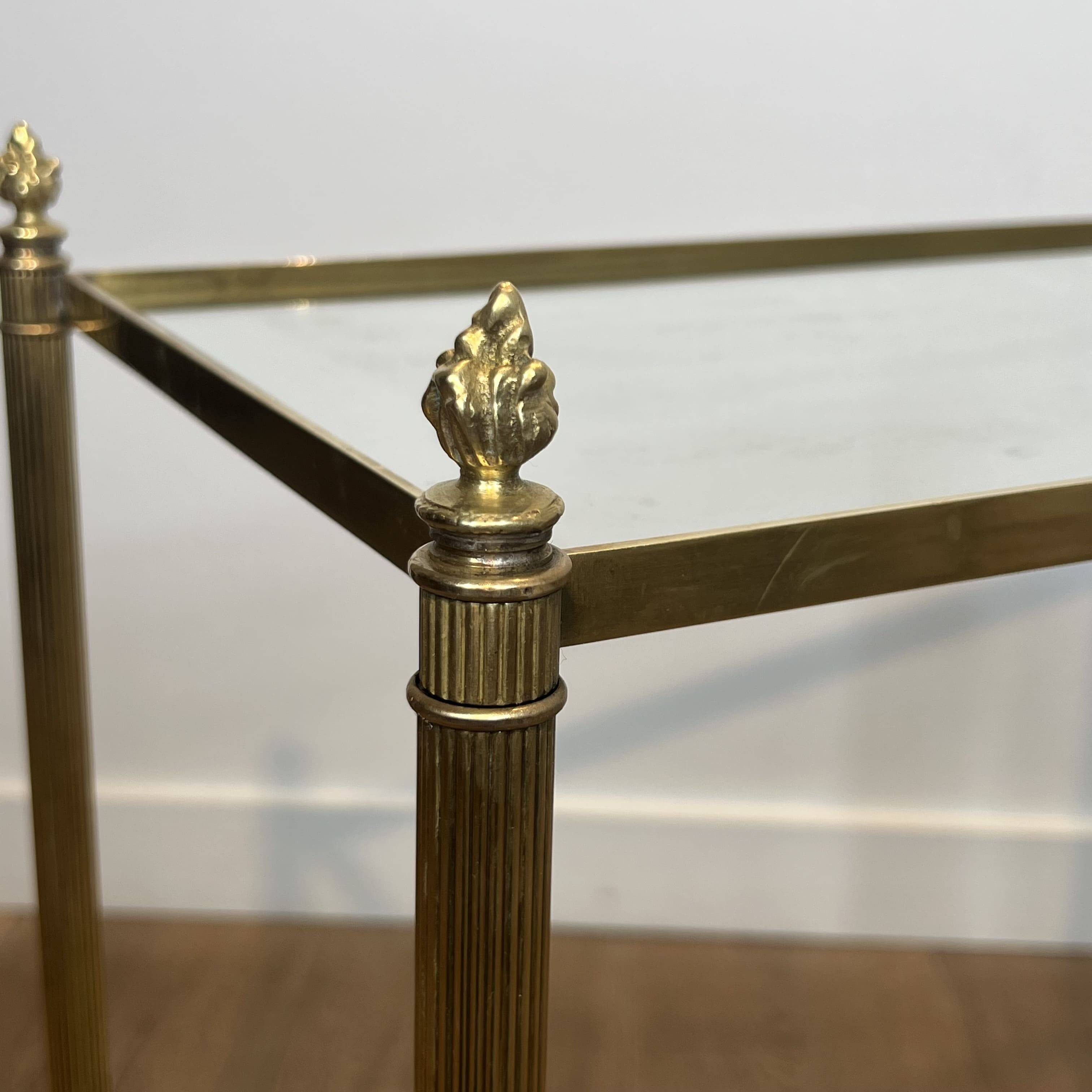 Pair of Side Tables with Two Brass and Glass Tops. Made in France.