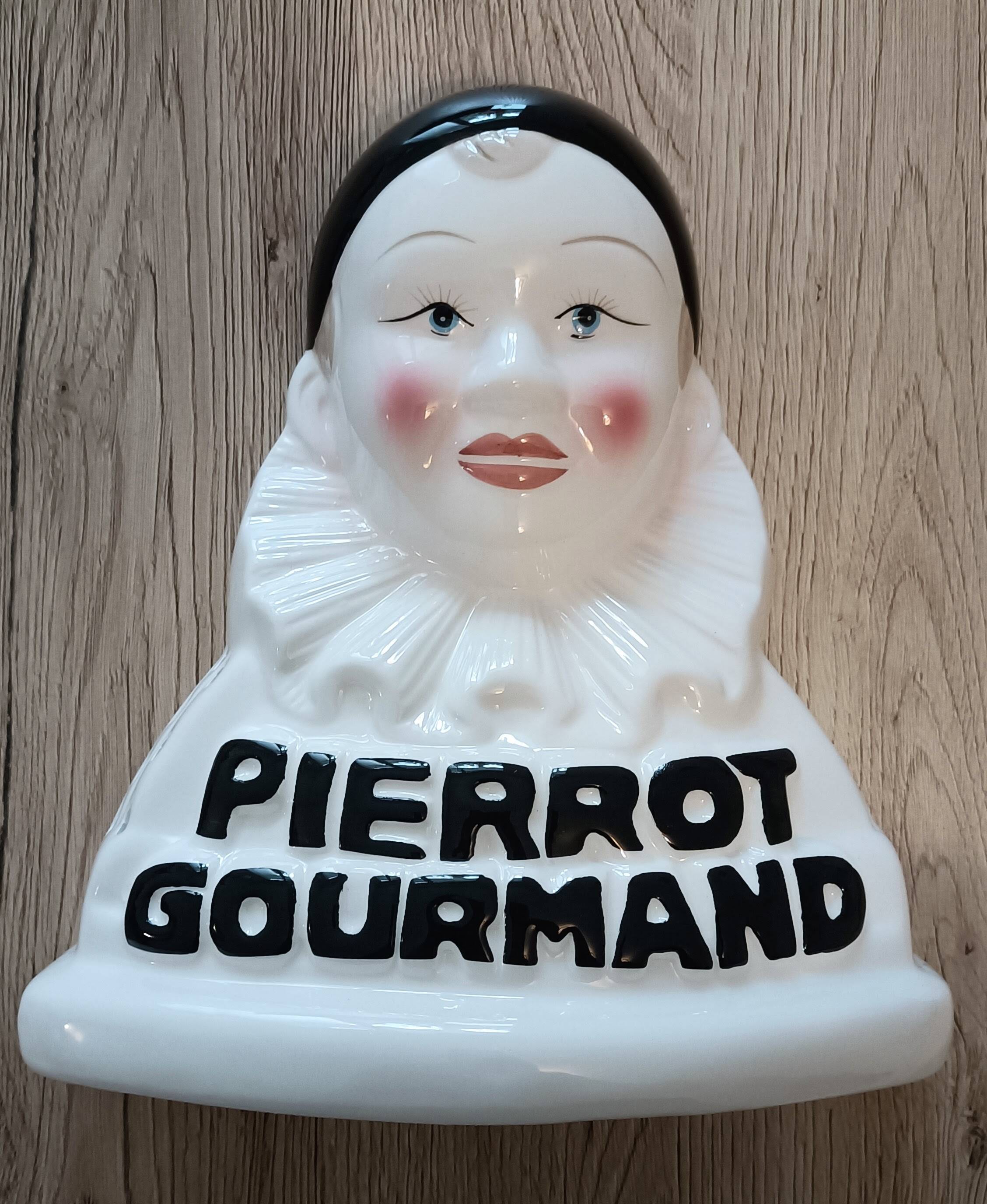 Présentoir à sucettes publicitaire buste pierrot gourmand en porcelaine