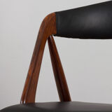 Kai Kristiansen rosewood desk chair 31 in reupholstered in soft black leather, Denmark, 60s