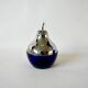 Pear butter dish in silver metal and blue glass from the 70s