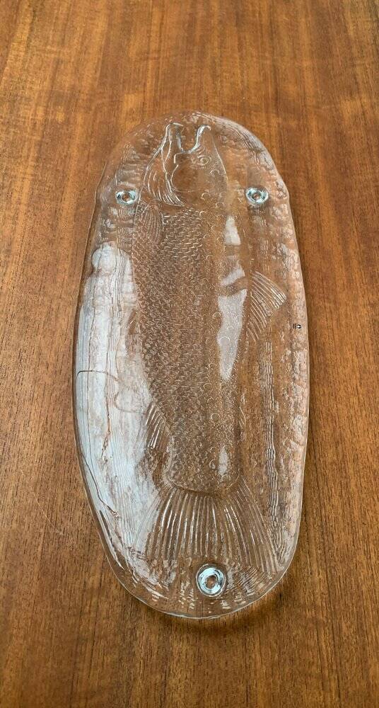 Large Vintage Glass Plate in the Shape of a Swedish Fish by Pukeberg Glass