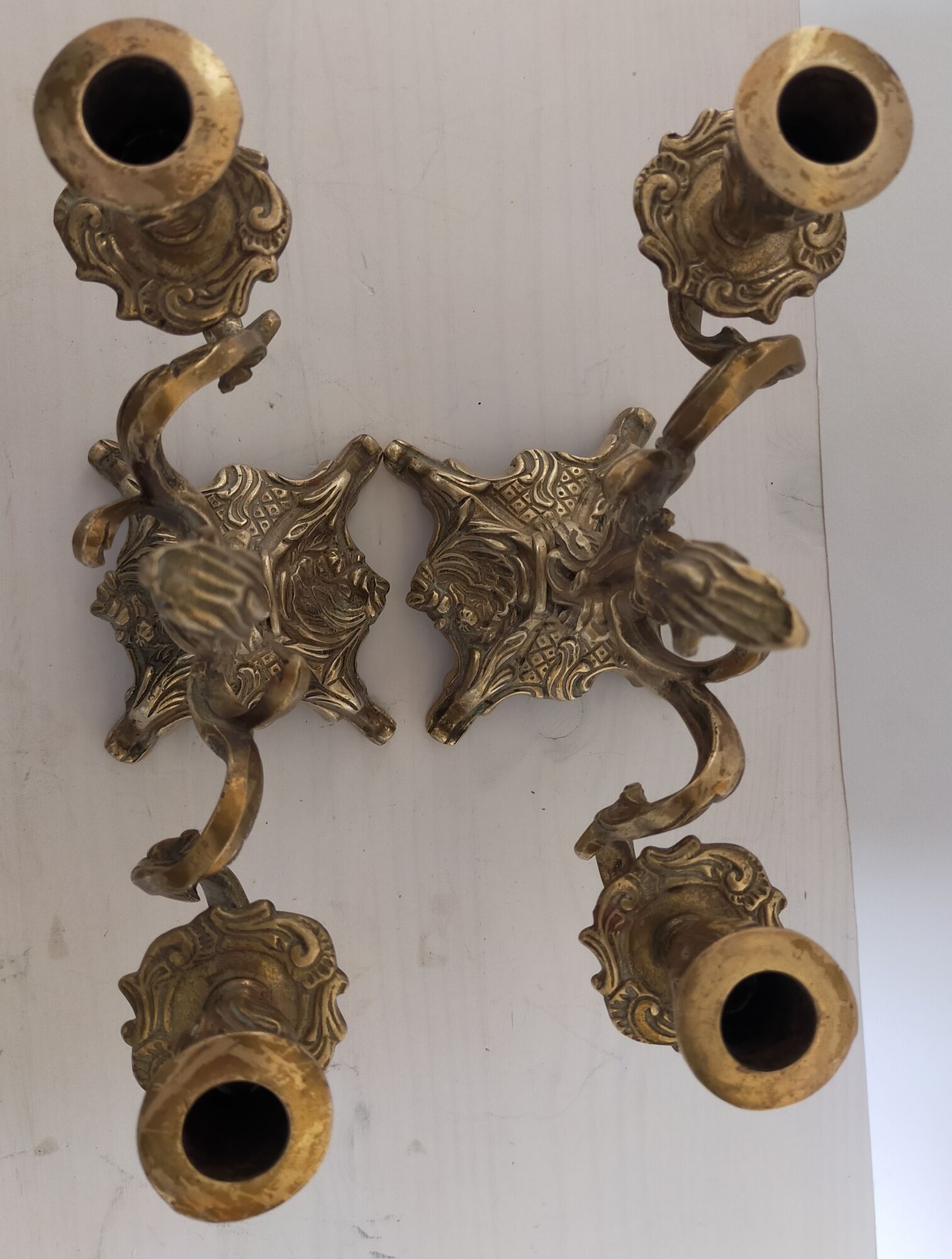 Pair of vintage brass 2-candle candelabra candlesticks
