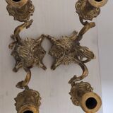 Paire de bougeoirs candélabres à poser 2 bougies en laiton vintage