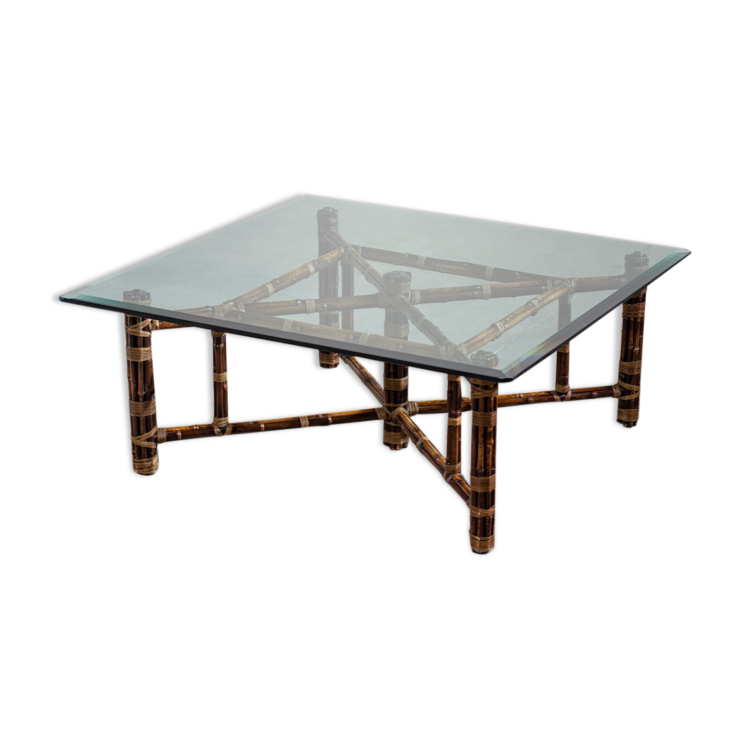 Square coffee table in vintage bamboo 1970 by McGuire model BA - 13 C