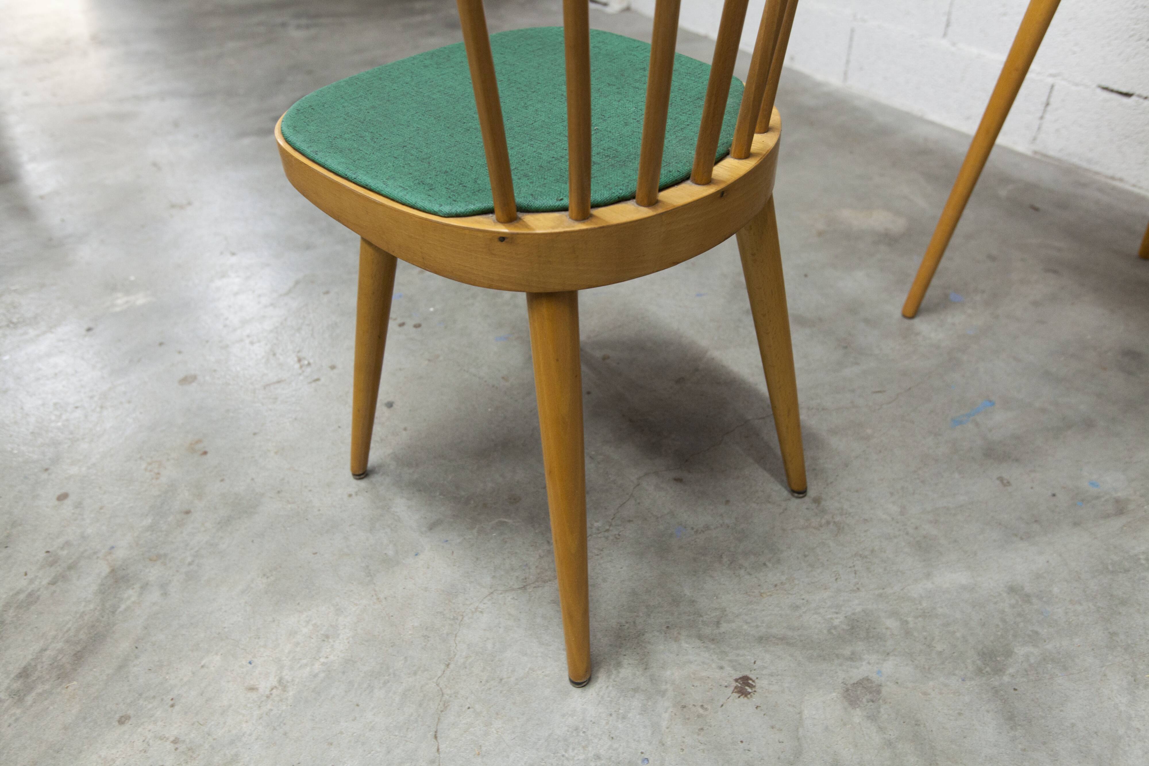 Baumann desk and chair, 1960s, Formica, wood and black, green seat