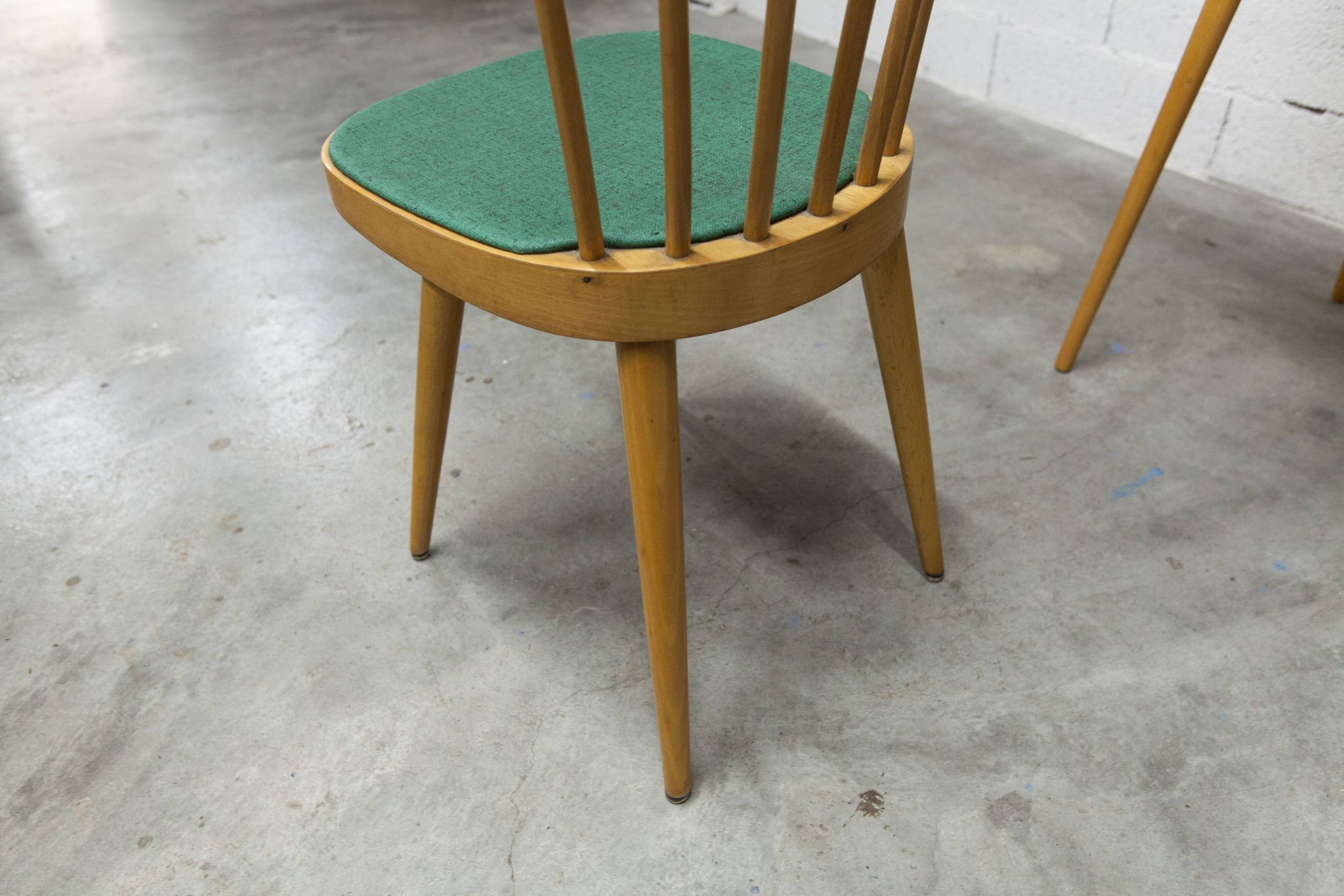 Baumann desk and chair, 1960s, Formica, wood and black, green seat