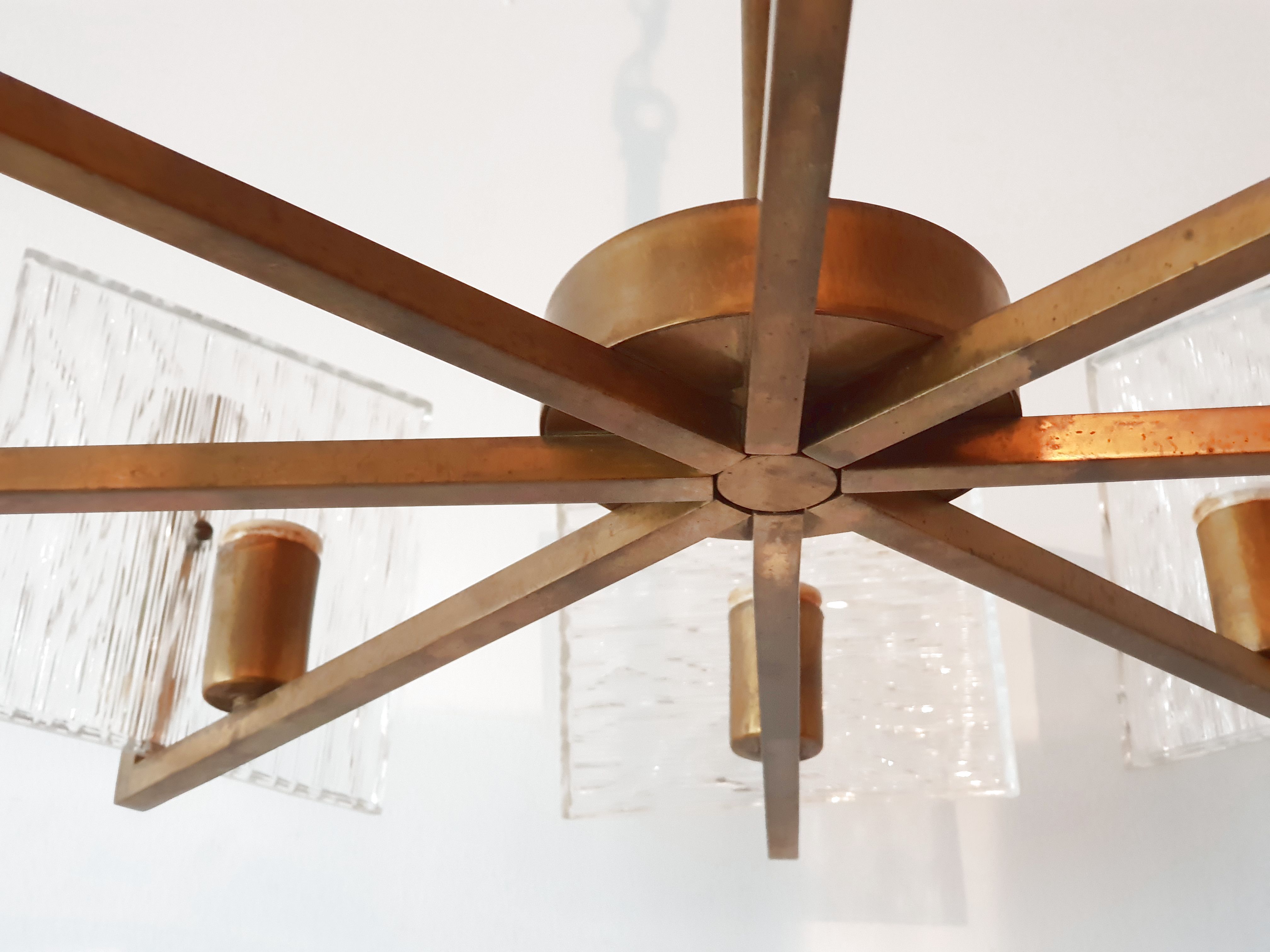 1960 vintage brass chandelier - glass