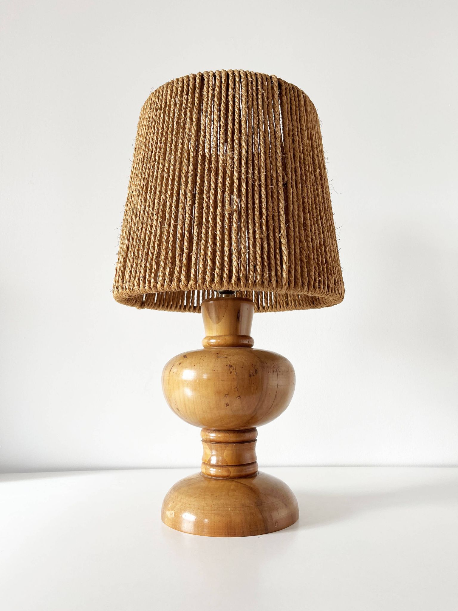 Vintage 1960 turned wood elm lamp