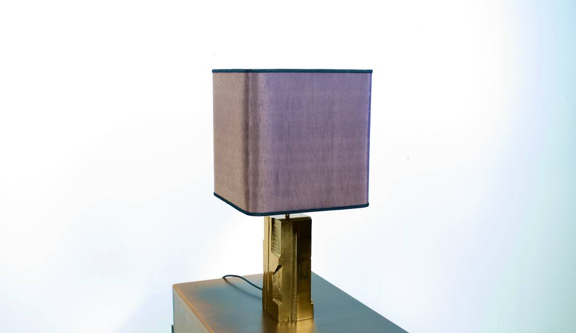 POLISHED/FROSTED BRONZE LAMP MICHEL MANGEMATIN FRANCE 1960