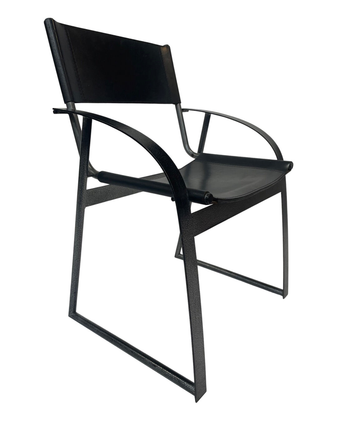 Chaise vintage en cuir et acier noir des années 1970