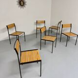 6 old metal and wood chairs, Italian design from the 80s, vintage