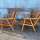 Pair of vintage armchairs with compass legs, "Boomerang" model by THO editions.
