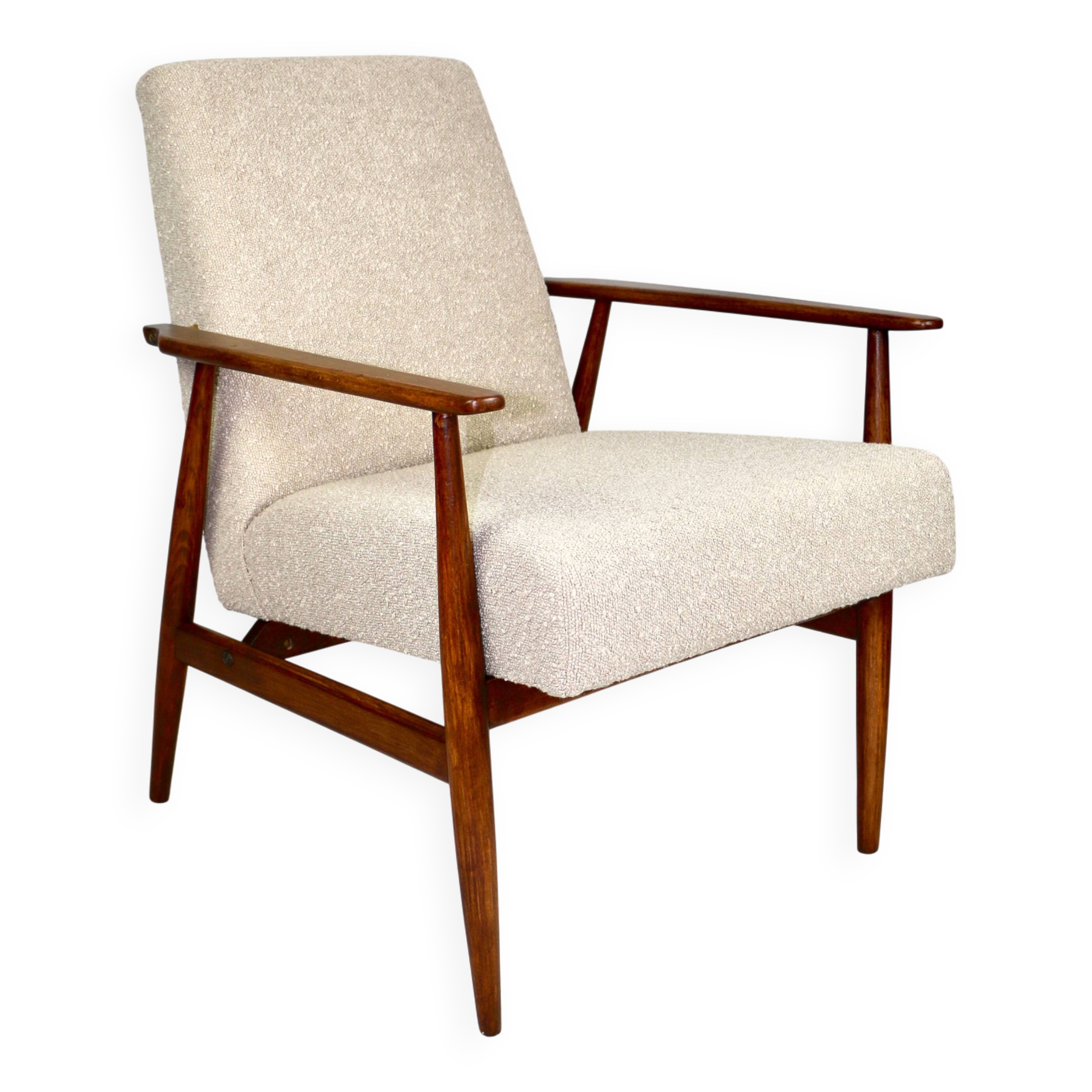 Armchair 'Lis', 1970s beige boucle design by Henryk Lis - natural wood