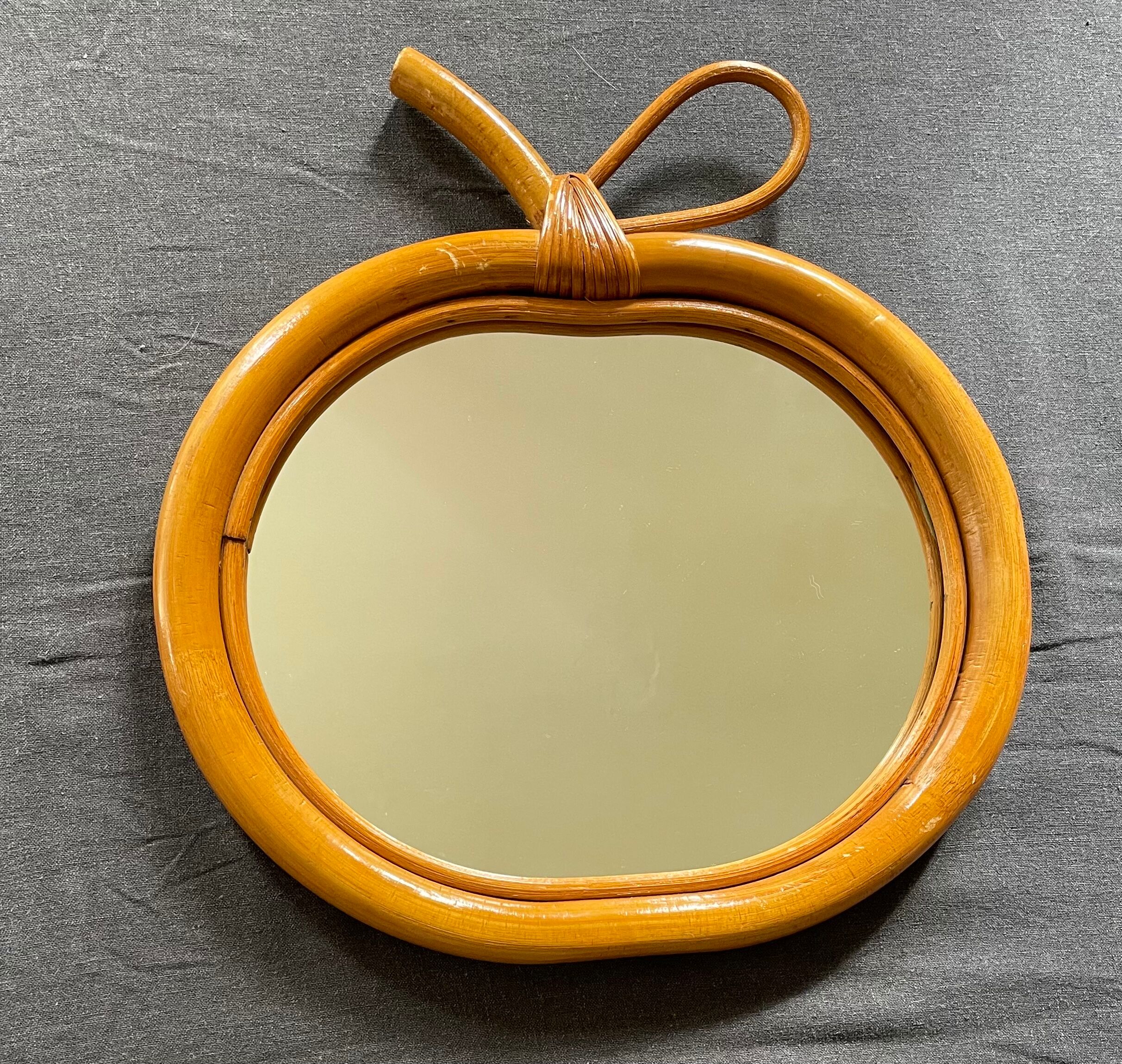 Miroir pomme en rotin & bambou 33x34cm