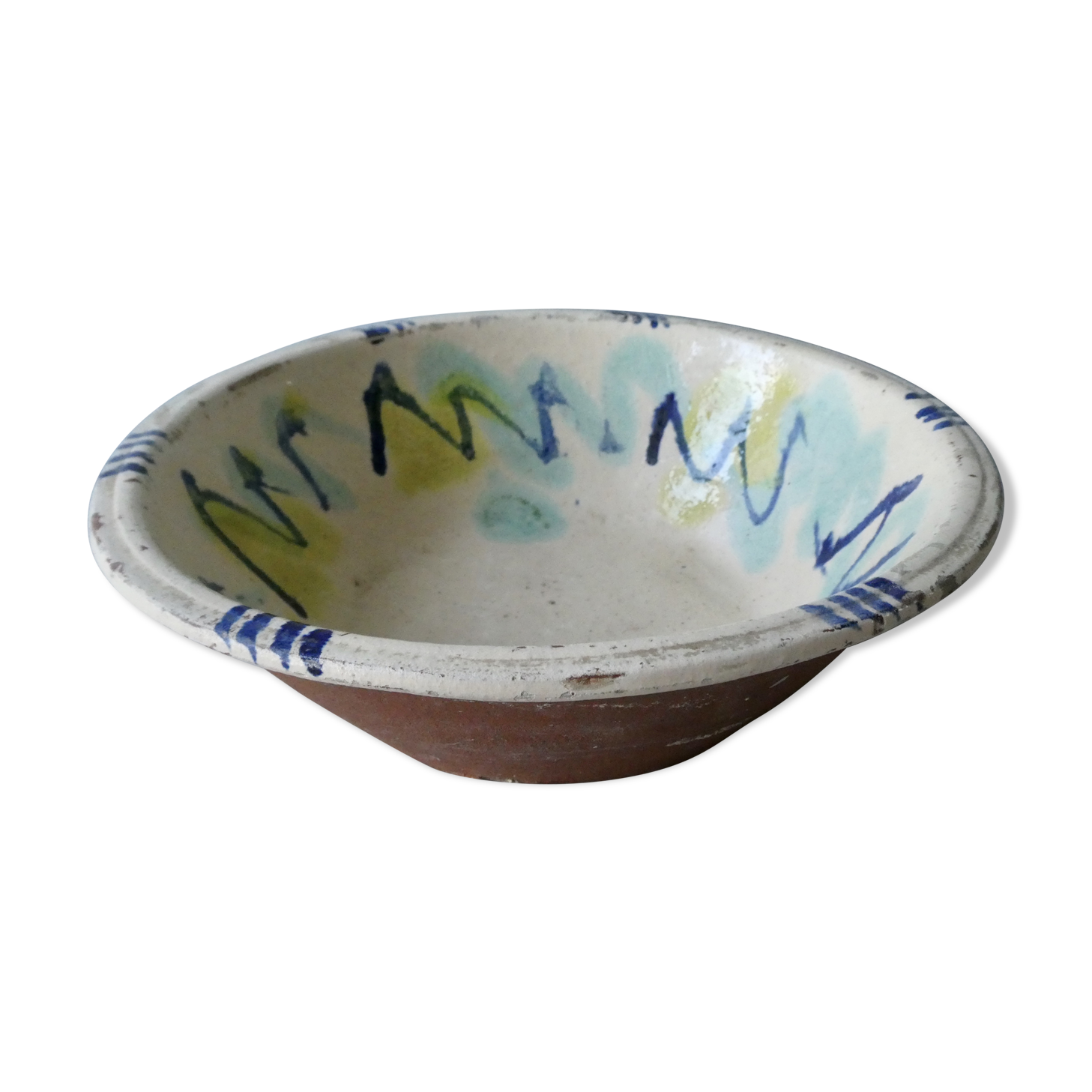 Hollow plate in enamelled terracotta, graphic décor