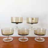 Lot de 5 coupes à champagne en verre fumé luminarc années 70