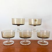 Set of 5 70s luminarc smoked glass champagne glasses