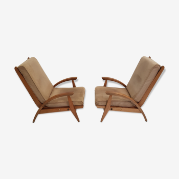 Pair of FS 134 Recliner chairs by Guy Besnard for Free Span, 1954