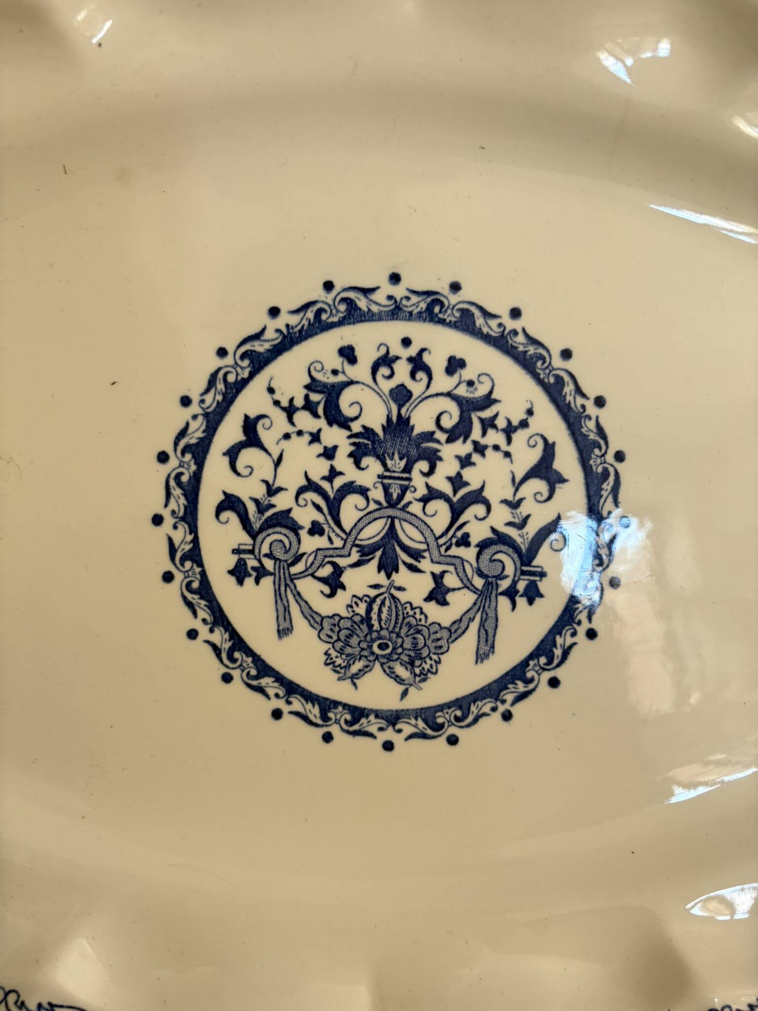 Old Dish Basket Vegetable Dish Earthenware Gien Rouen Renaissance Blue Model