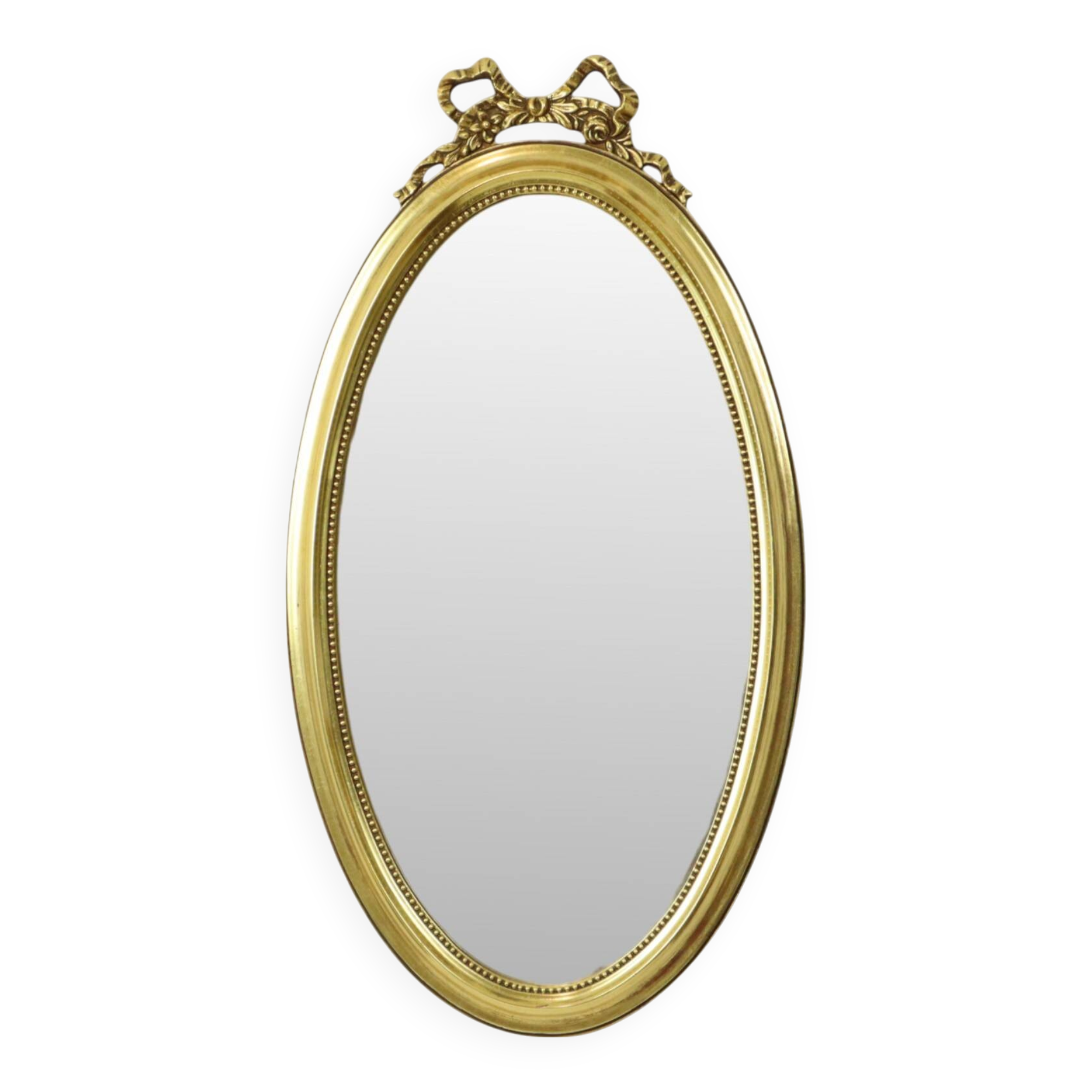 Miroir ovale classique doré à décor de ruban, France