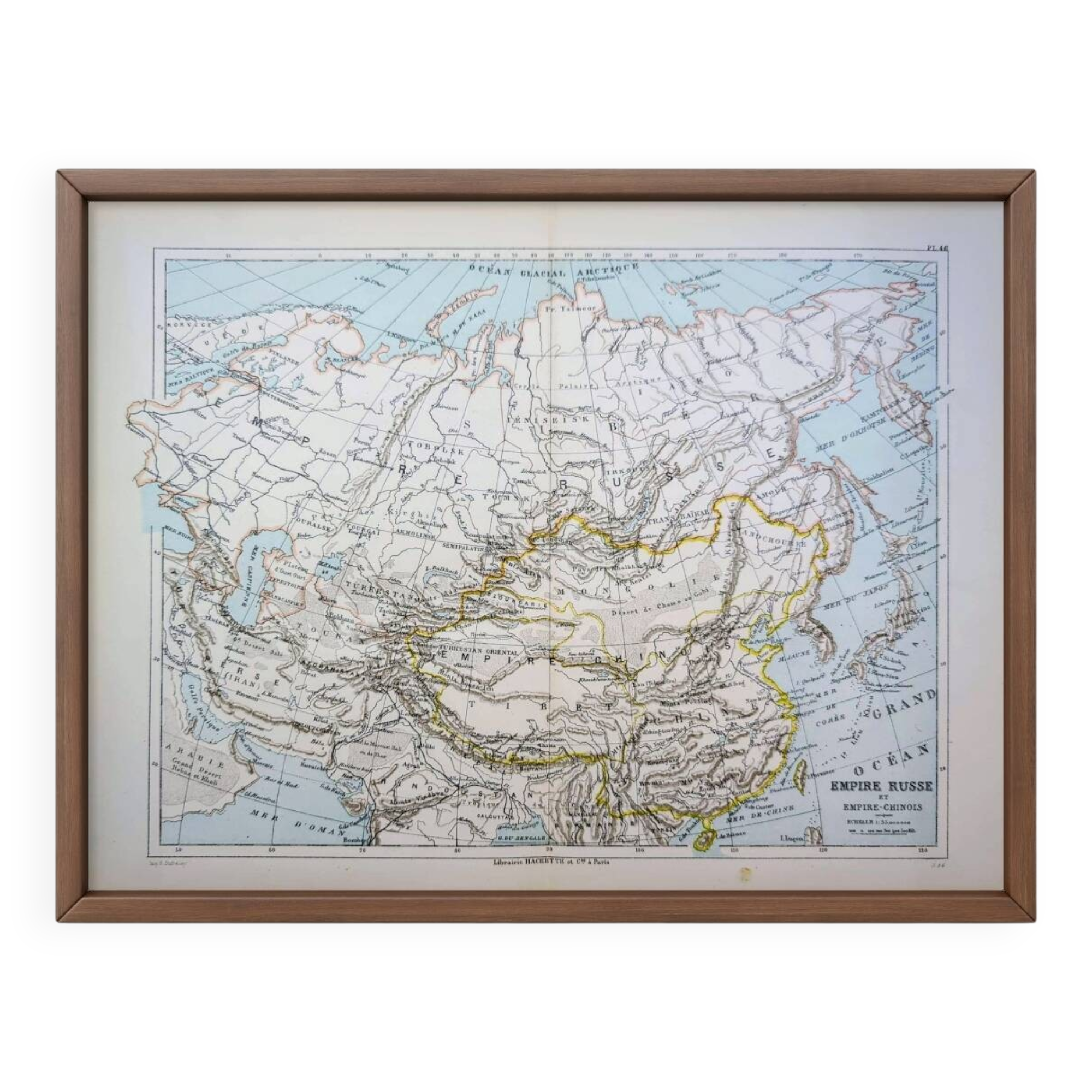 Russian and Chinese Empires, period map, 1887, Authentic.