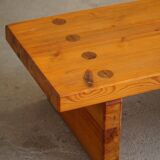 Square coffee table in solid pine in Swedish modern style by Sven Larsson, brutalism, 1970s.